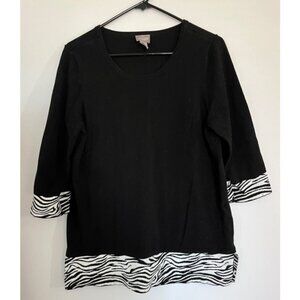 Chico's black tunic shirt zebra accent size L